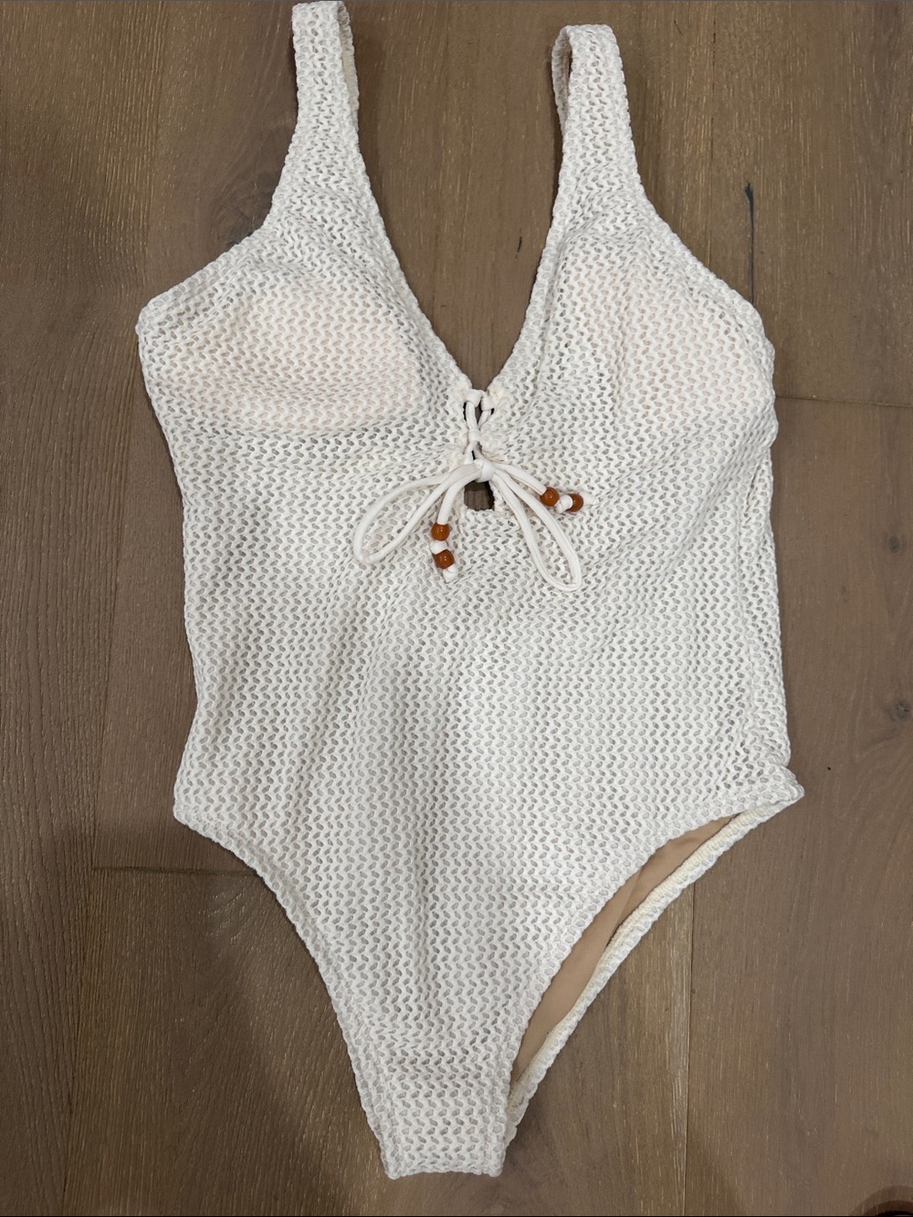 Cream Knit One-Piece Swimsuit with Front Tie- NWT